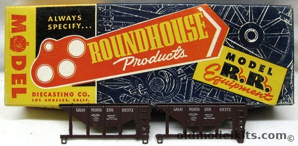 Roundhouse-Model Die Casting 1/87 21' Hopper Mine Ore Car Great Northern - Metal HO Craftsman Kit with Sprung Metal Trucks, H100 plastic model kit